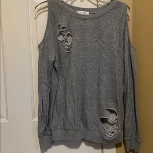 distressed long sleeve with shoulder cut outs
